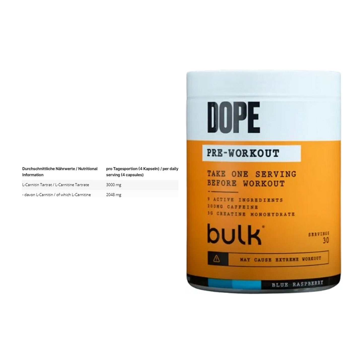 Cardio-Duo: INLEAD L-Carnitine Tartrate + Bulk Dope Pre-Workout 30 – alle enthaltenen Artikel