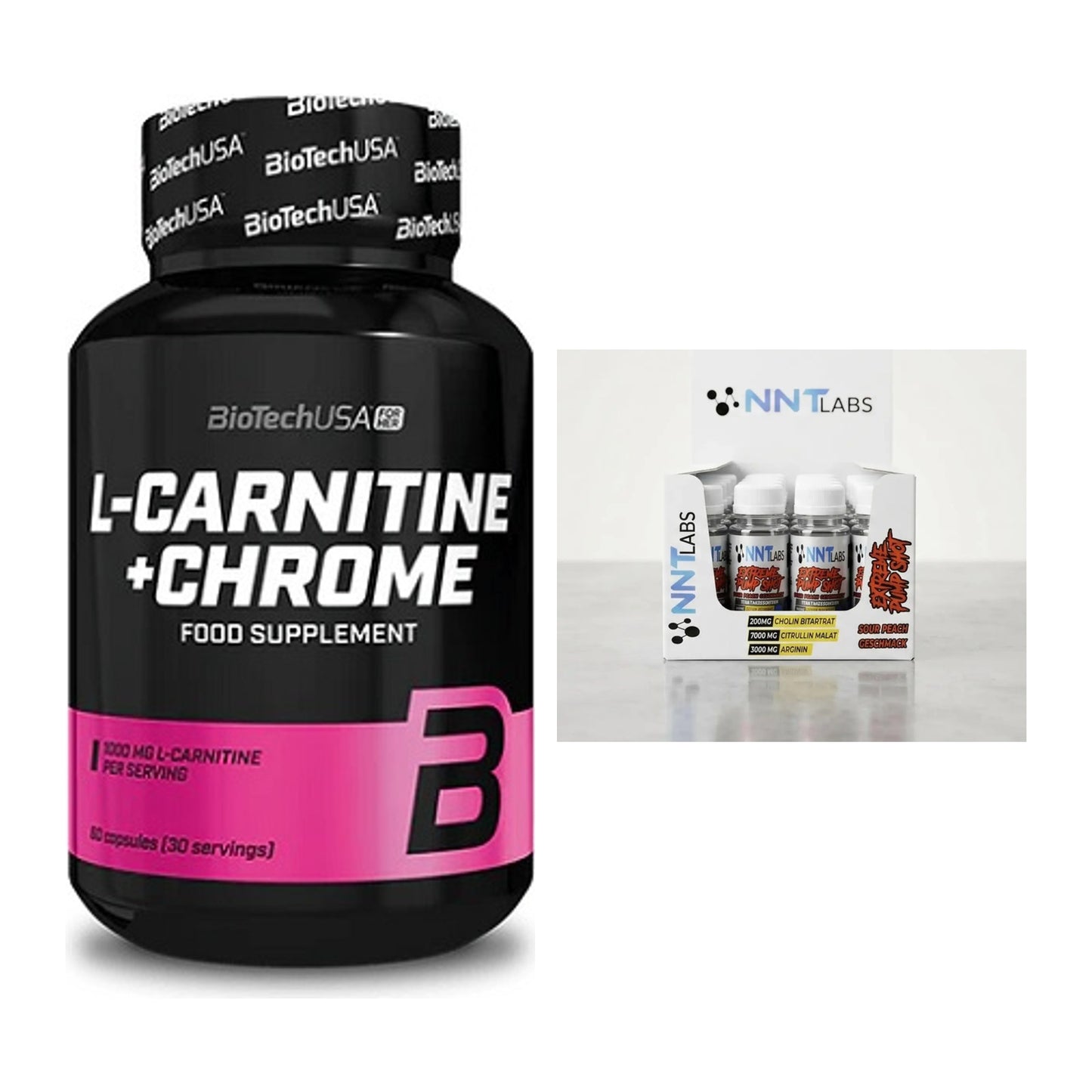 Cardio-Duo: BioTech L-Carnitine + Chrome + NNT Extreme Pump Shot – alle enthaltenen Artikel