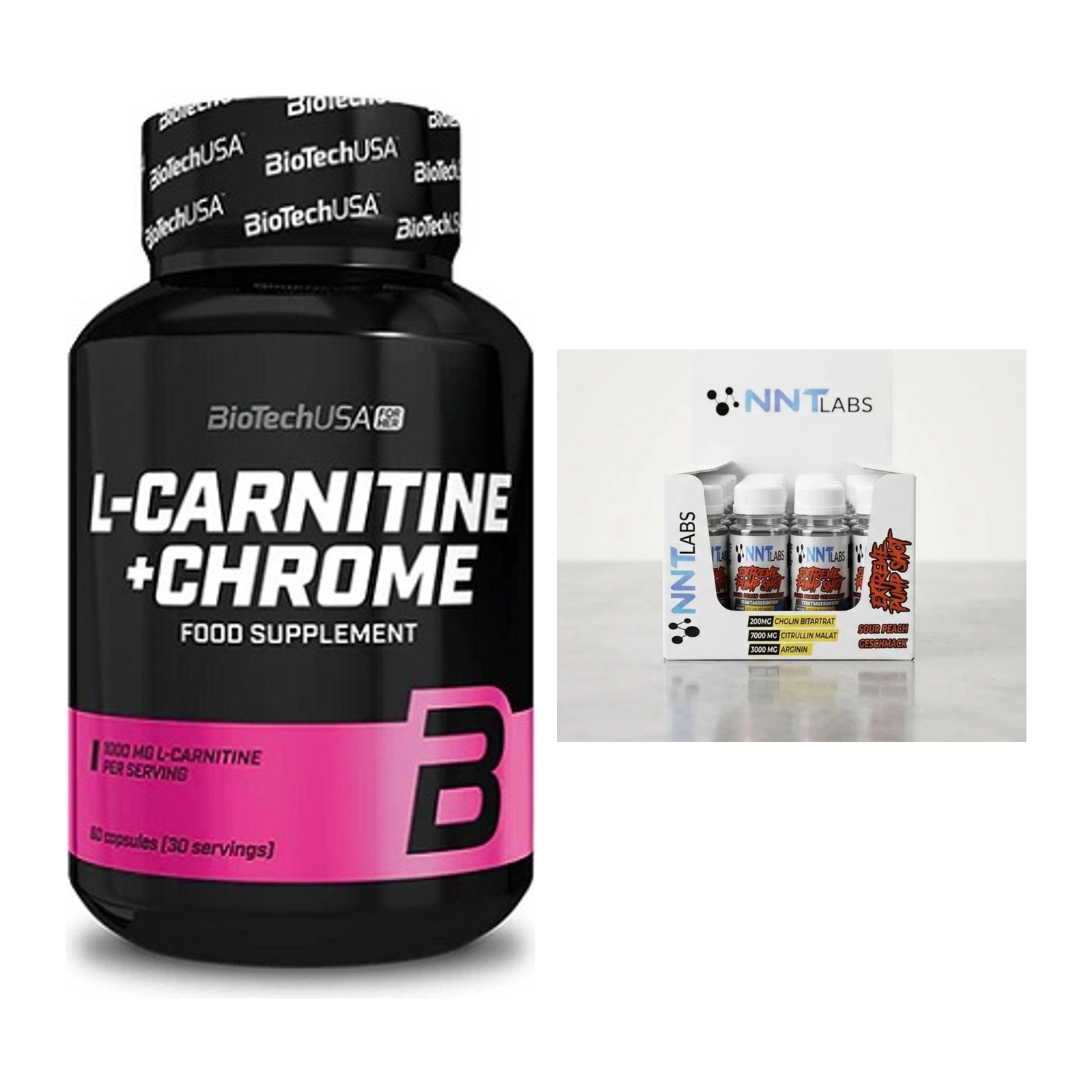Cardio-Duo: BioTech L-Carnitine + Chrome + NNT Extreme Pump Shot – alle enthaltenen Artikel