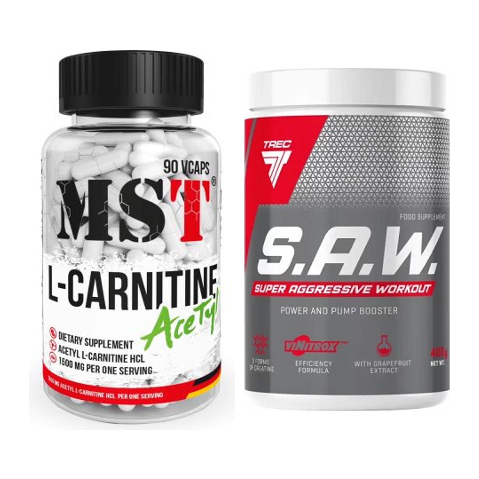 Cardio-Duo: MST L-Carnitine Acetyle + Trec Nutrition SAW Booster – alle enthaltenen Artikel