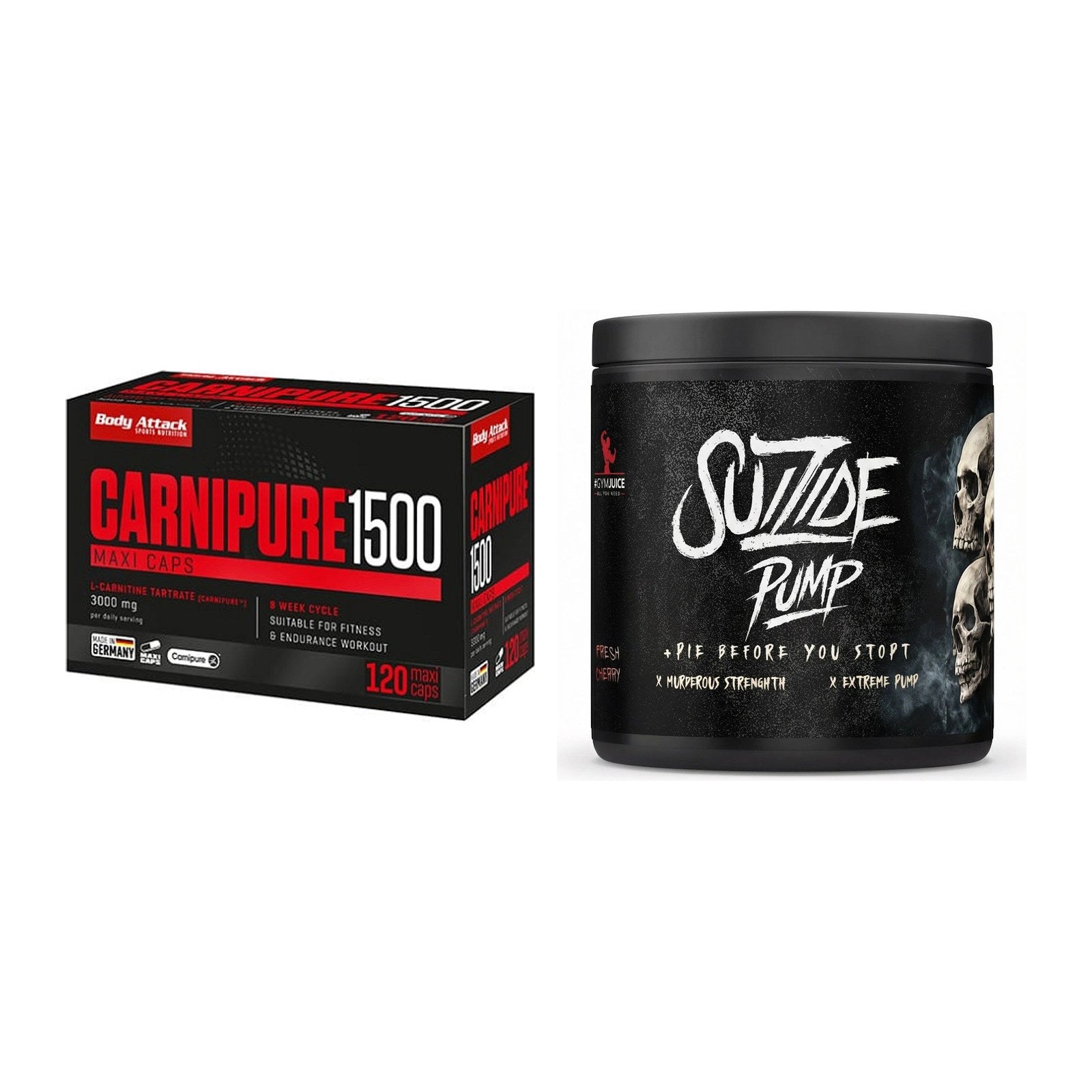 Cardio-Duo: Body Attack Carnipure 1500 + #GYMJUICE SUIZIDE PUMP – alle enthaltenen Artikel
