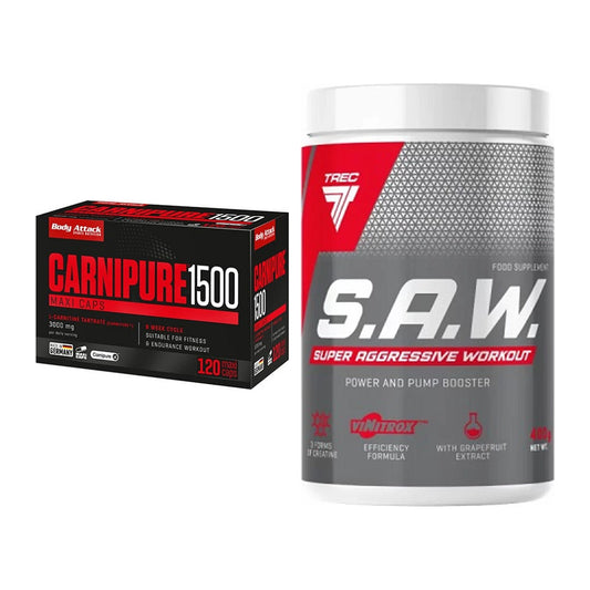 Cardio-Duo: Body Attack Carnipure 1500 + Trec Nutrition SAW Booster – alle enthaltenen Artikel