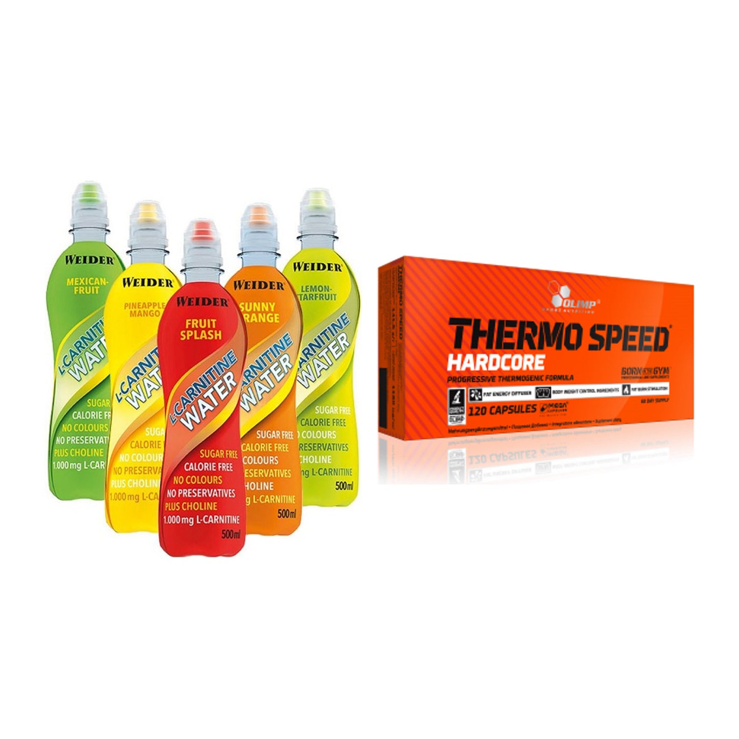 Cardio-Duo: Weider L-Carnitine WATER + Olimp Thermo Speed Hardcore – alle enthaltenen Artikel