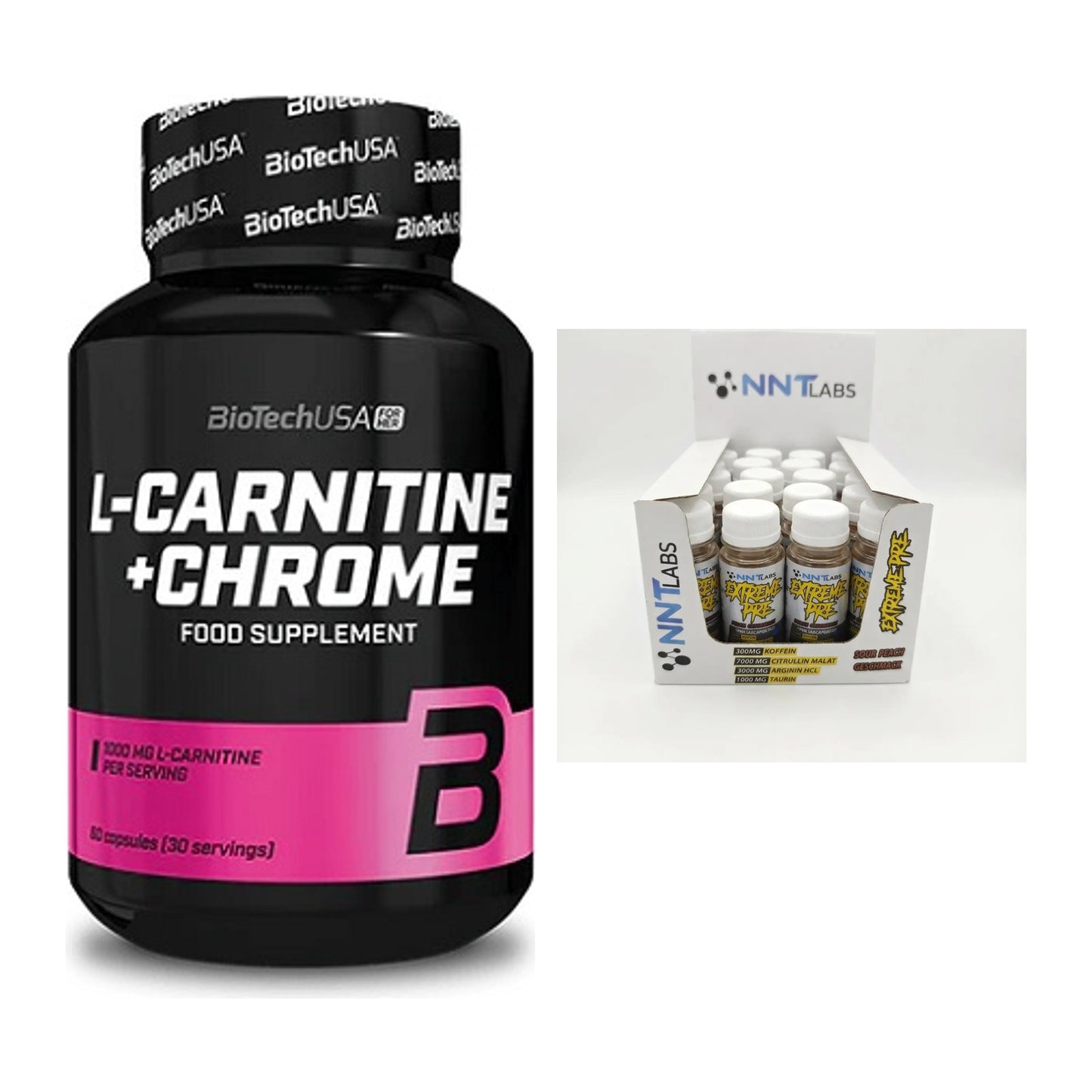 Cardio-Duo: BioTech L-Carnitine + NNT Extreme Pre-Workout – alle enthaltenen Artikel