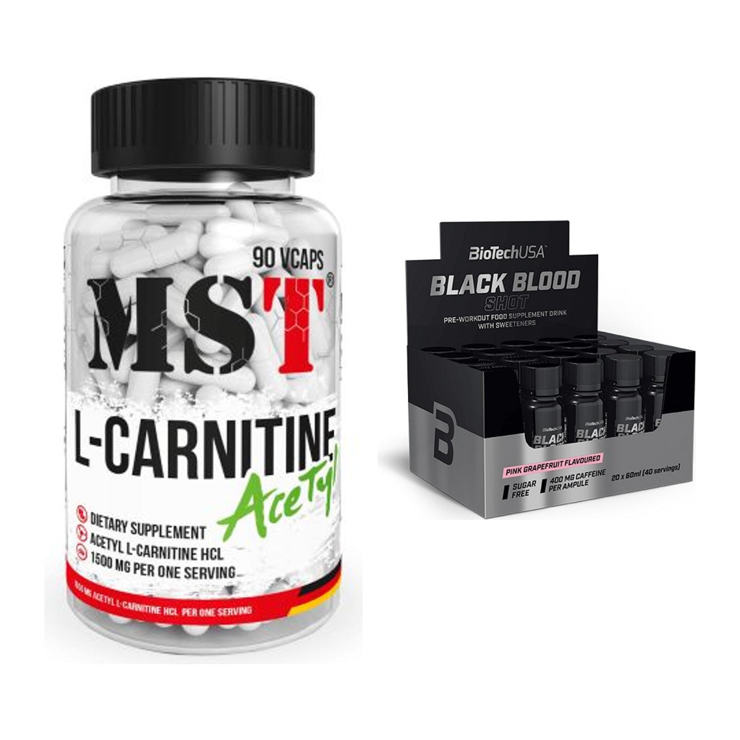 Cardio-Duo: MST L-Carnitine Acetyle + BioTech Black Blood Shot – alle enthaltenen Artikel