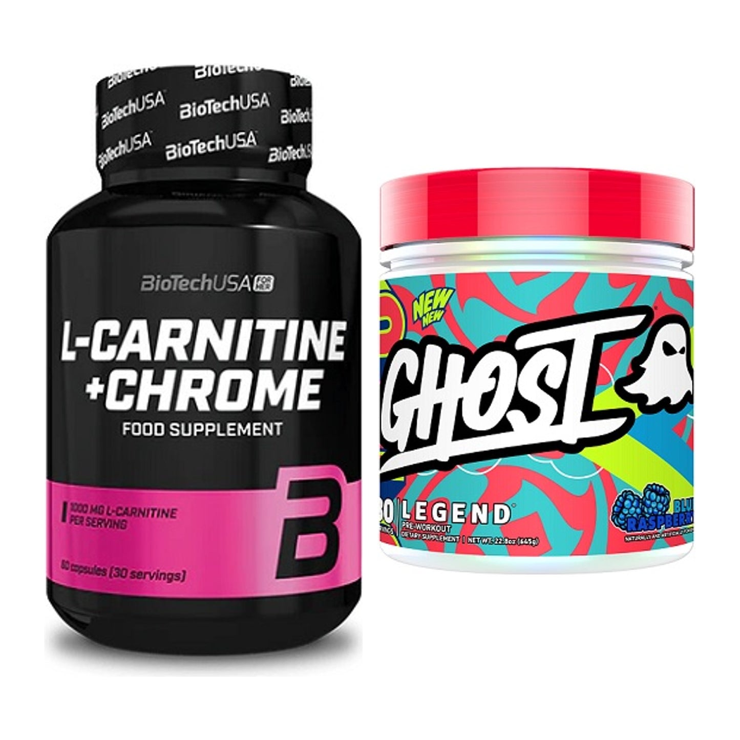 Cardio-Duo: BioTech L-Carnitine + Chrome + Ghost Legend V4 30 Serv. – alle enthaltenen Artikel