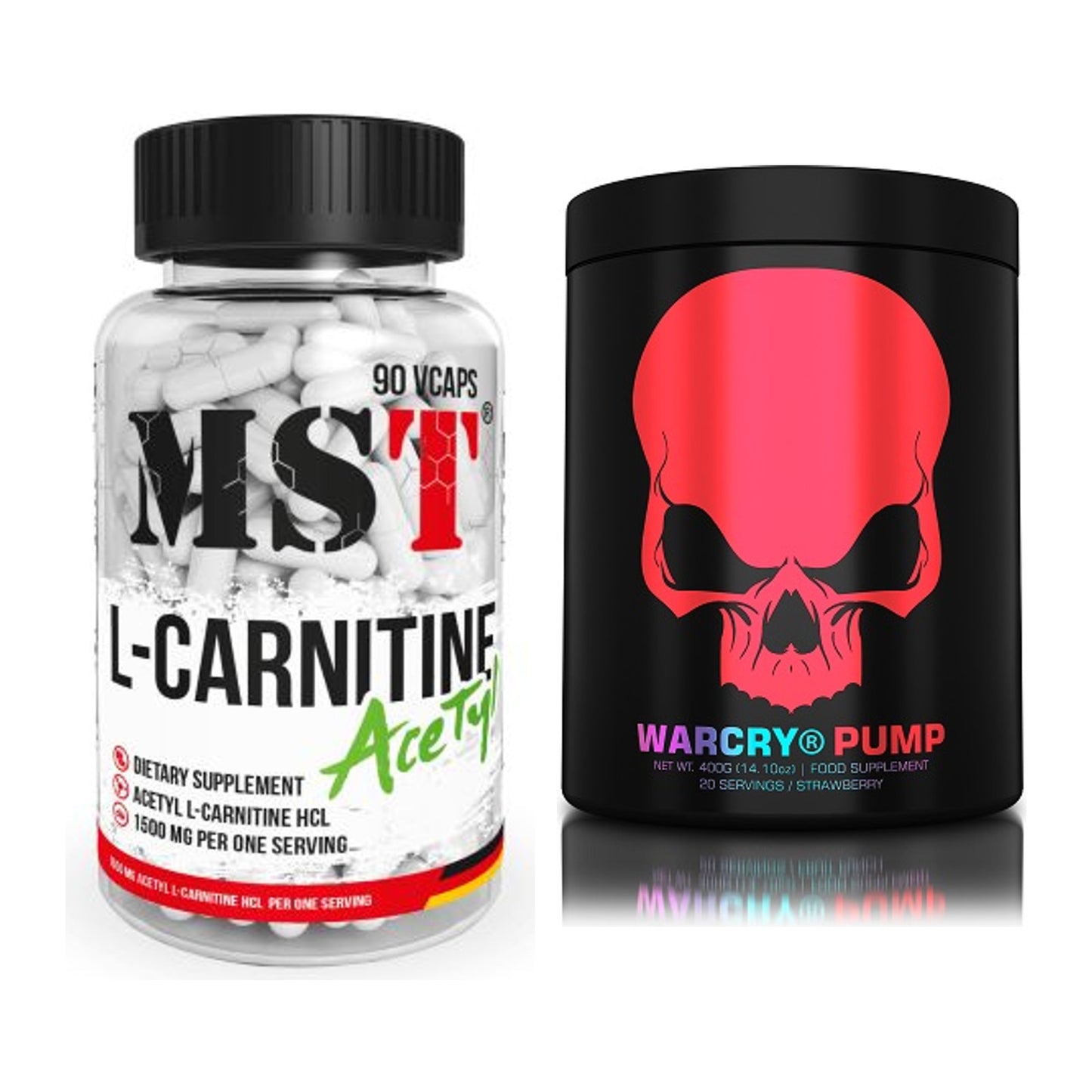 Cardio-Duo: MST L-Carnitine Acetyle + Genius Nutrition Warcry PUMP – alle enthaltenen Artikel