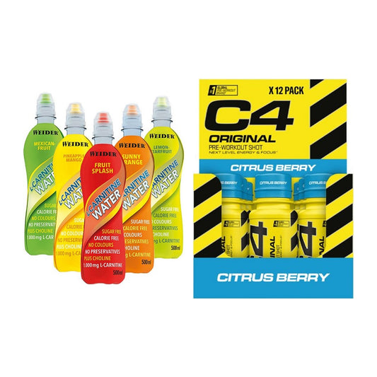 Cardio-Duo: Weider L-Carnitine WATER + Cellucor C4 Original Shot – alle enthaltenen Artikel