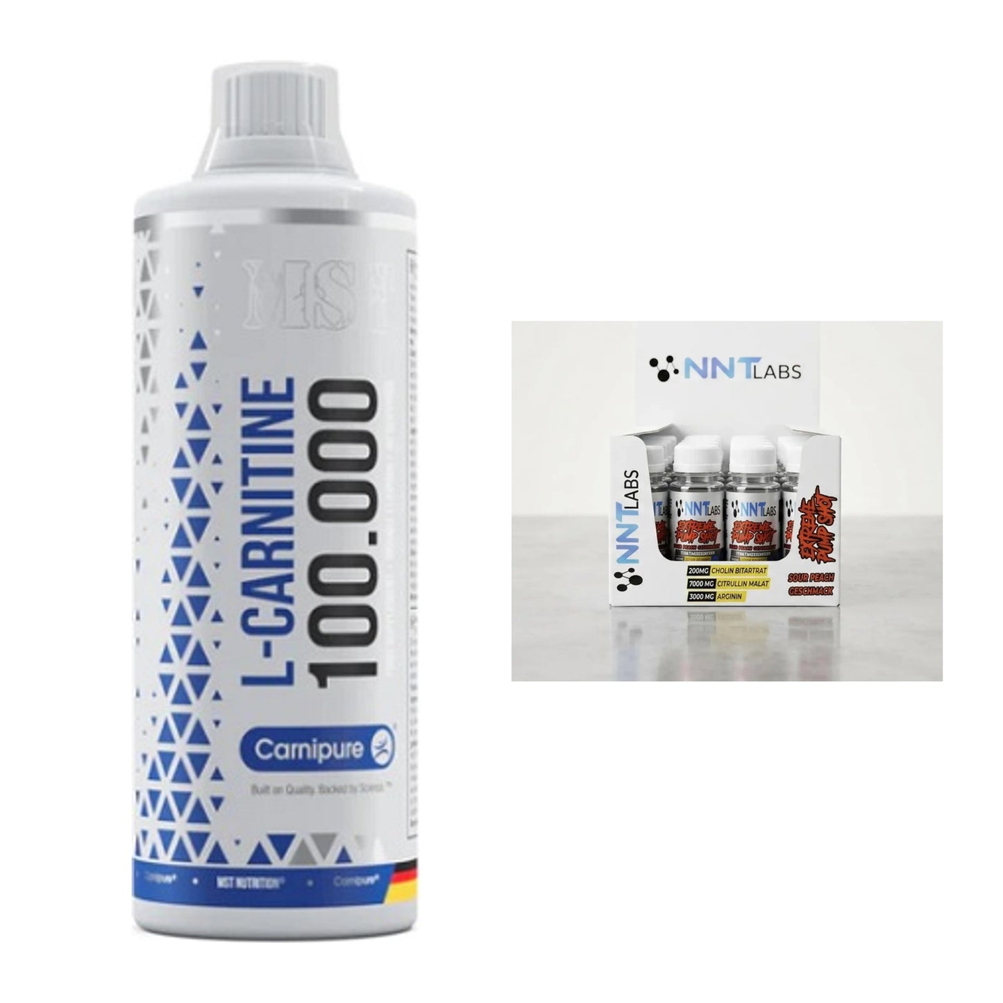 Cardio-Duo: MST L-Carnitine Carnipure 100 000 + NNT Extreme Pump Shot – alle enthaltenen Artikel