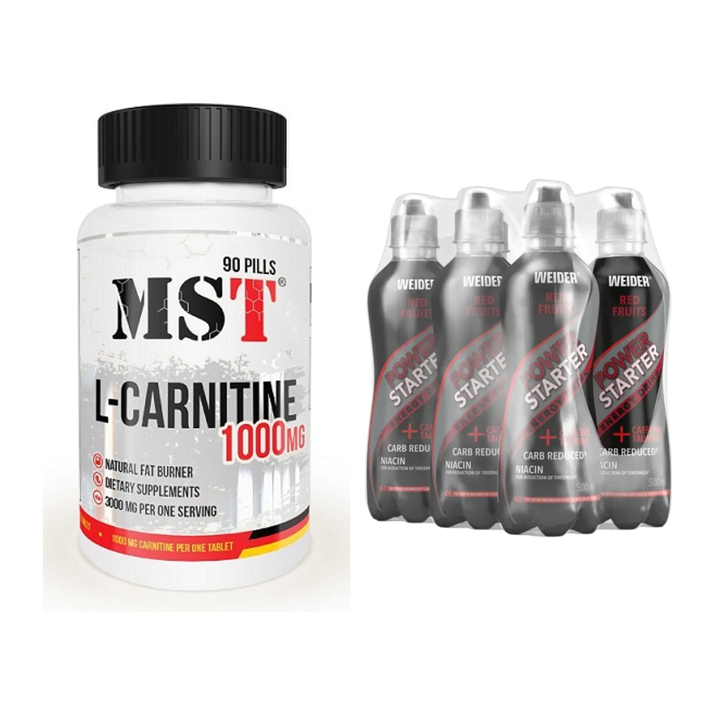 Cardio-Duo: MST L-Carnitine 1000 (90 + Weider Power Starter Energy – alle enthaltenen Artikel