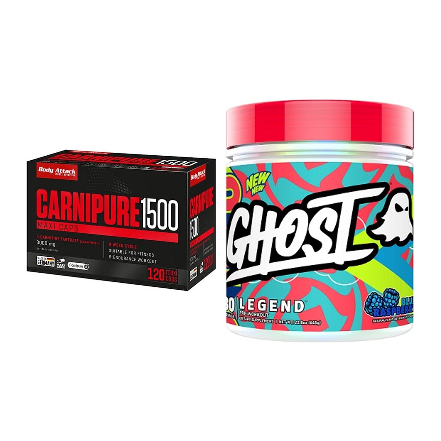 Cardio-Duo: Body Attack Carnipure 1500 + Ghost Legend V4 30 Serv. – alle enthaltenen Artikel