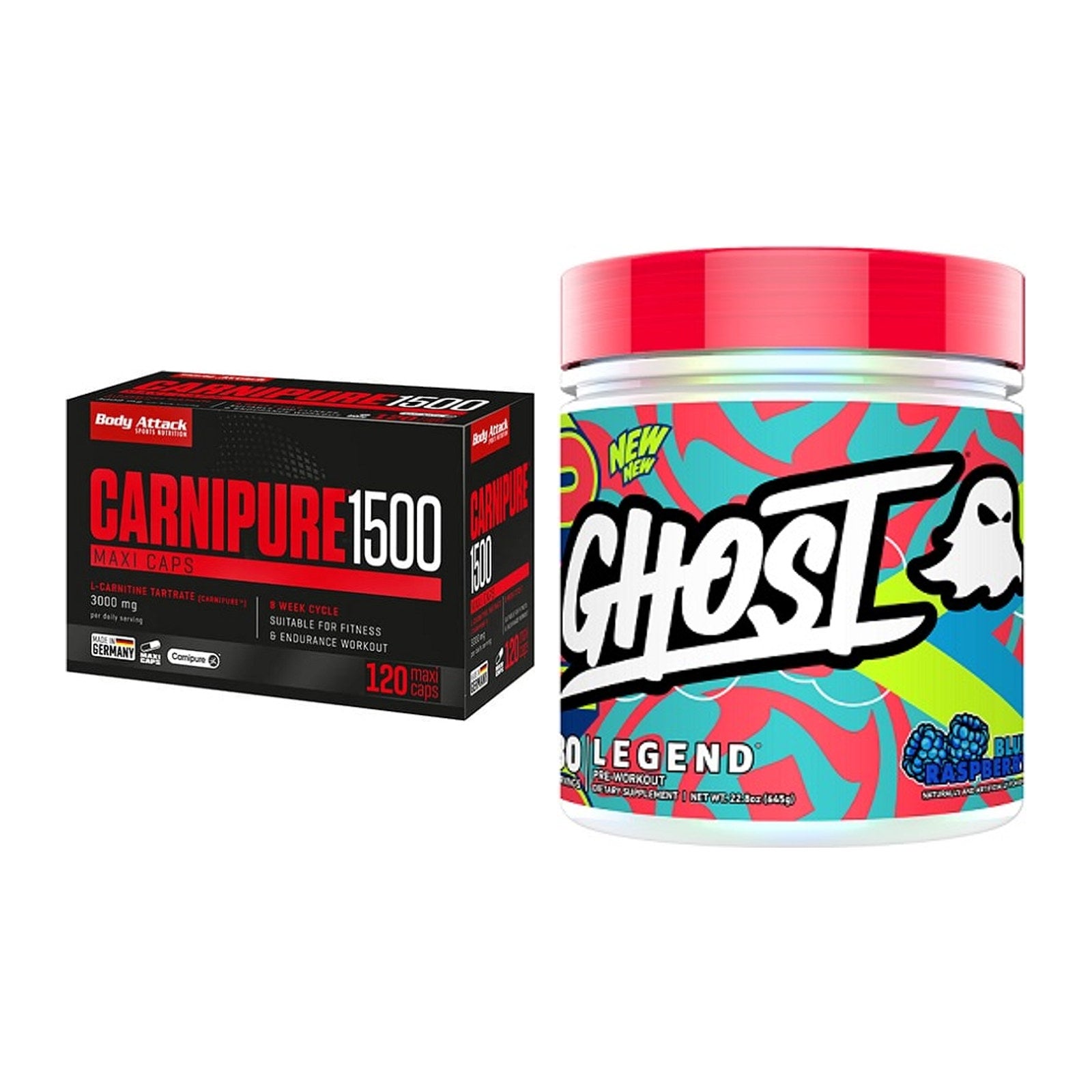 Cardio-Duo: Body Attack Carnipure 1500 + Ghost Legend V4 30 Serv. – alle enthaltenen Artikel