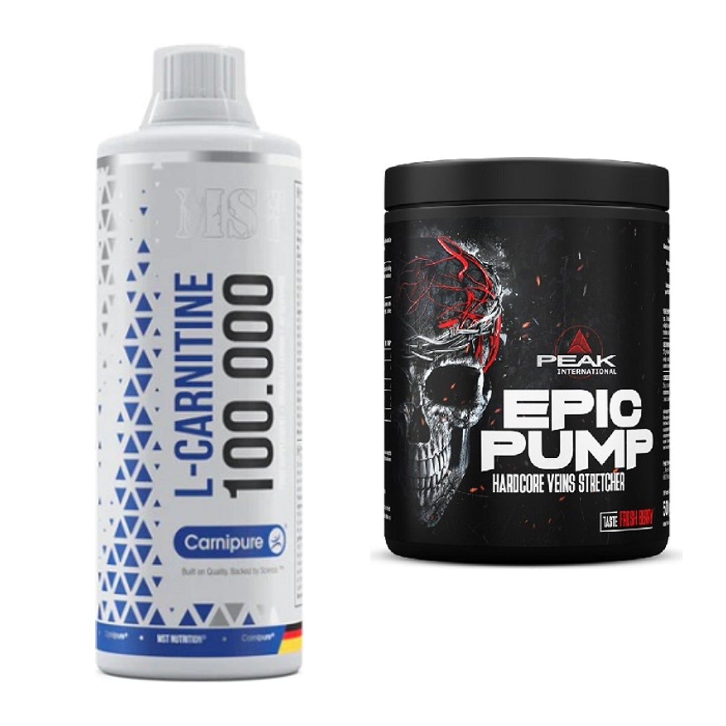 Cardio-Duo: MST L-Carnitine Carnipure 100 000 + Peak EPIC Pump – alle enthaltenen Artikel