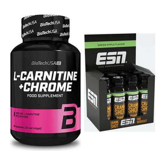Cardio-Duo: BioTech L-Carnitine + Chrome + ESN Crank Pump Shot – alle enthaltenen Artikel