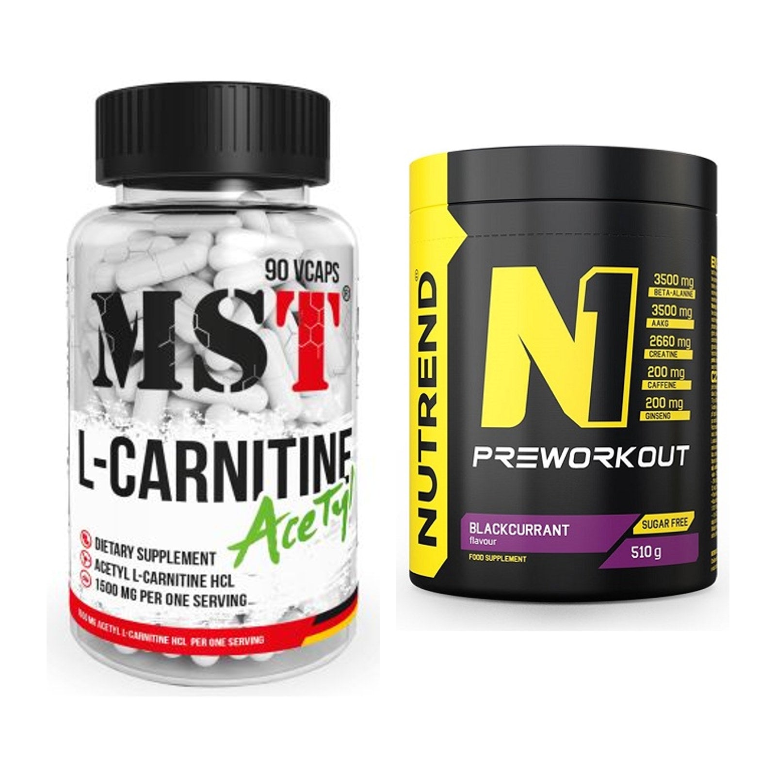 Cardio-Duo: MST L-Carnitine Acetyle + Nutrend N1 Preworkout – alle enthaltenen Artikel