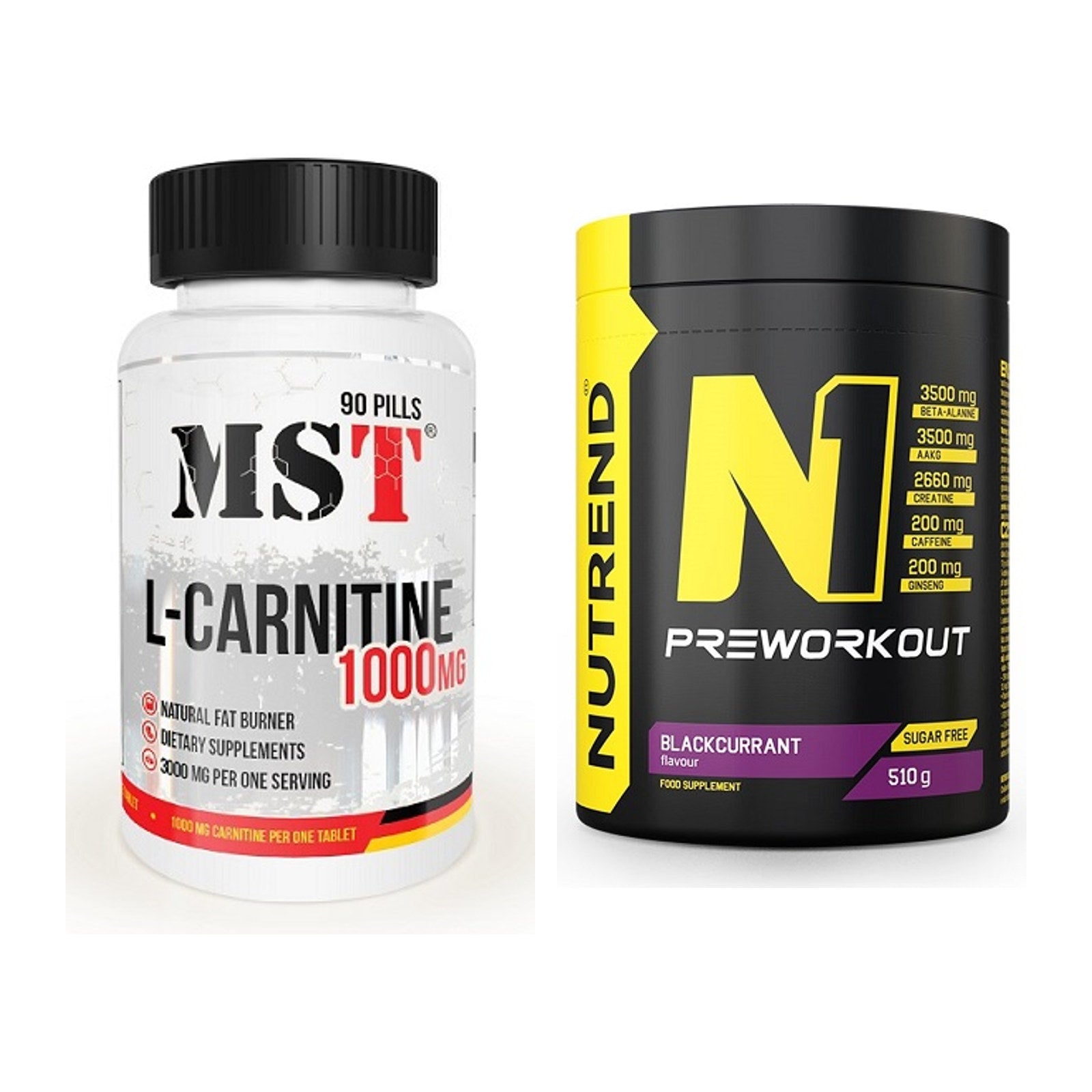 Cardio-Duo: MST L-Carnitine 1000 (90 Tabl.) + Nutrend N1 Preworkout – alle enthaltenen Artikel