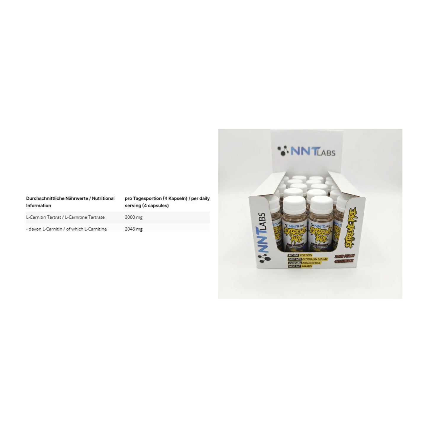Cardio-Duo: INLEAD L-Carnitine Tartrate + NNT Extreme Pre-Workout Shot – alle enthaltenen Artikel