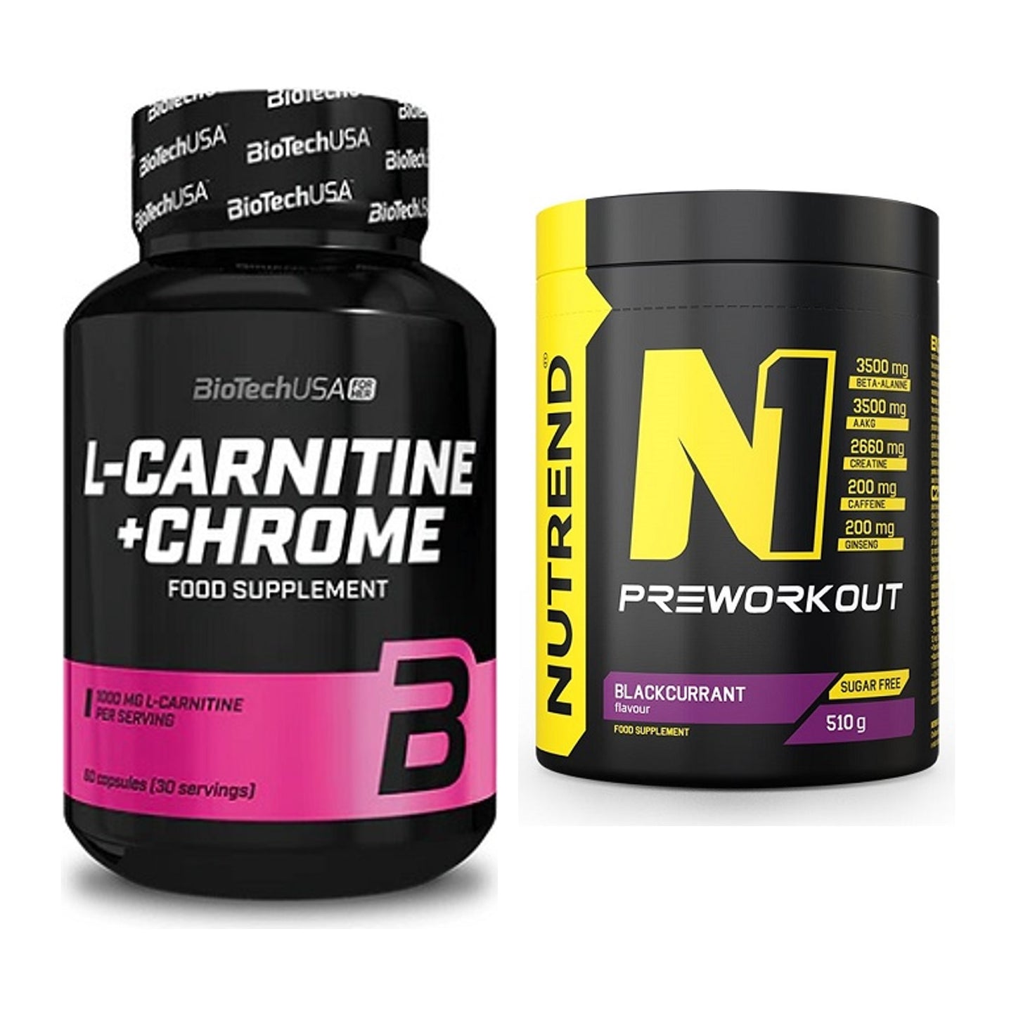 Cardio-Duo: BioTech L-Carnitine + Chrome + Nutrend N1 Preworkout – alle enthaltenen Artikel