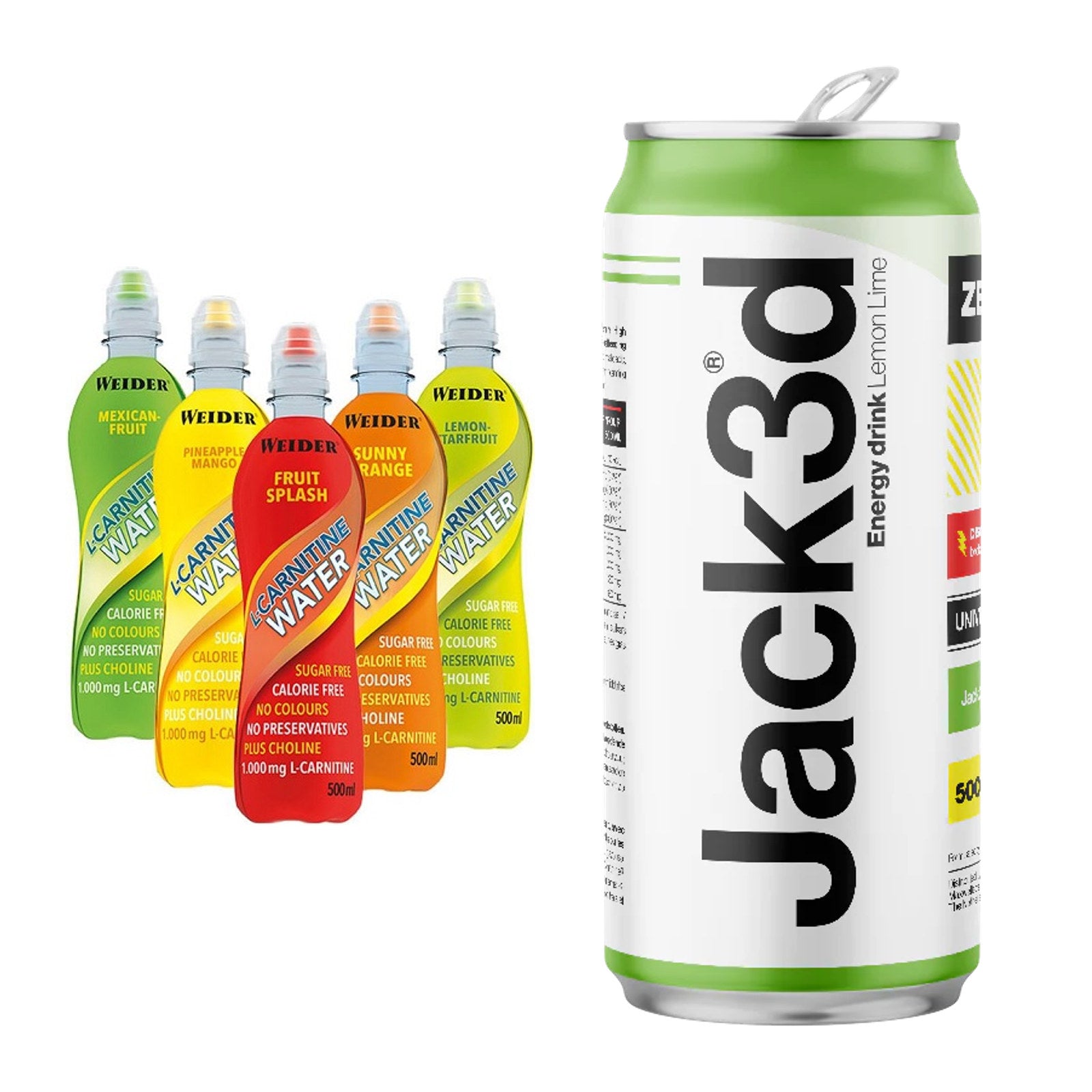 Cardio-Duo: Weider L-Carnitine WATER + USP Labs Jack3d Energy EINZELNE – alle enthaltenen Artikel