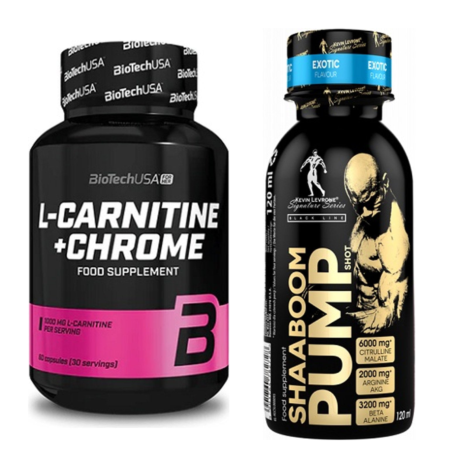 Cardio-Duo: BioTech L-Carnitine + Kevin Levrone Shaaboom Pump – alle enthaltenen Artikel