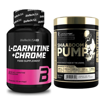 Cardio-Duo: BioTech L-Carnitine + Chrome + Kevin Levrone Shaaboom Pump – alle enthaltenen Artikel