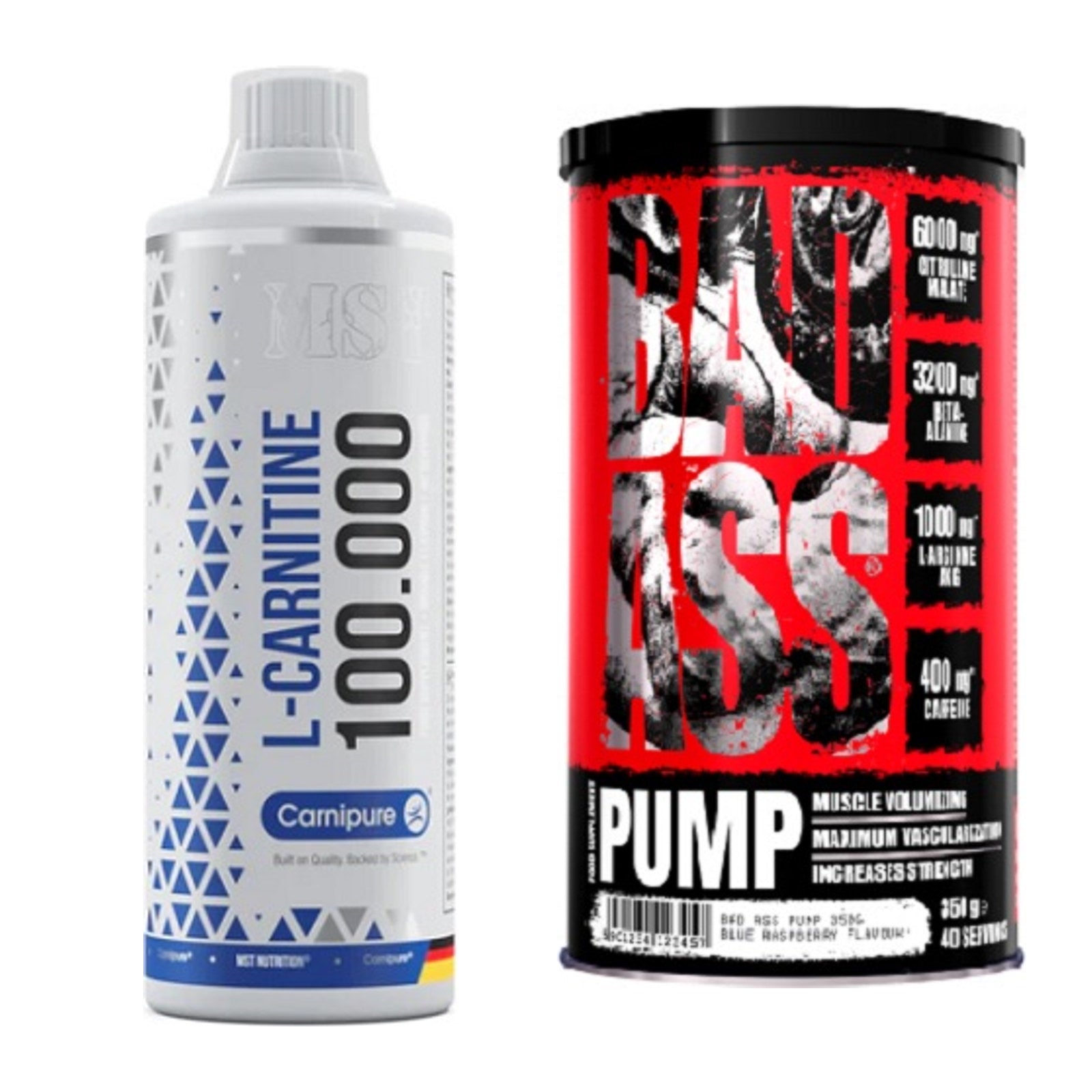 Cardio-Duo: MST L-Carnitine Carnipure 100 000 + BAD ASS Pump – alle enthaltenen Artikel