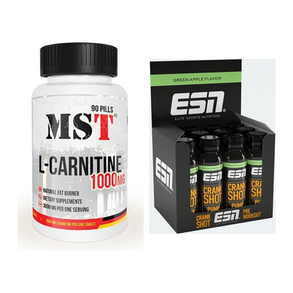 Cardio-Duo: MST L-Carnitine 1000 (90 Tabl.) + ESN Crank Pump Shot – alle enthaltenen Artikel