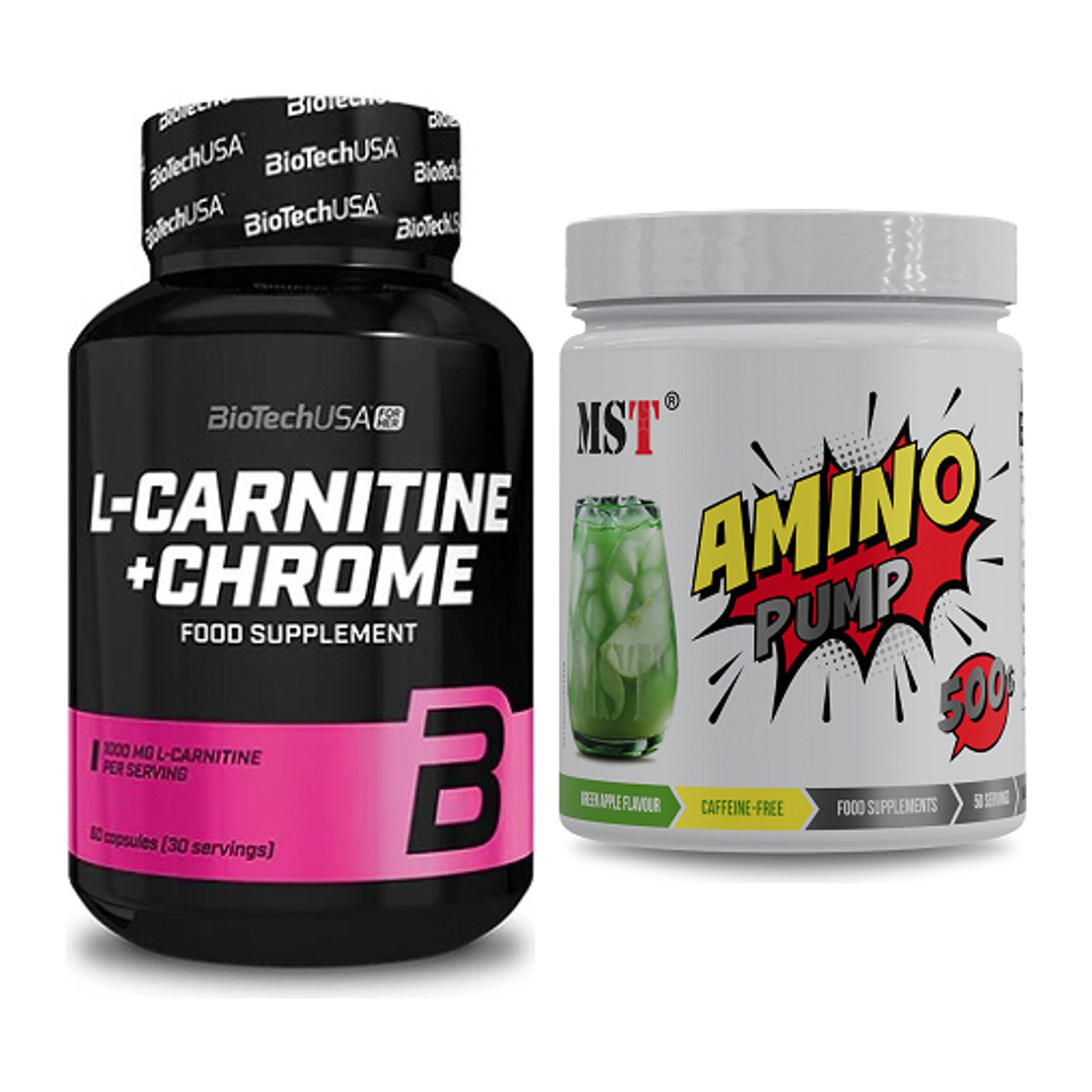 Cardio-Duo: BioTech L-Carnitine + Chrome + MST Amino Pump (flavoured) – alle enthaltenen Artikel