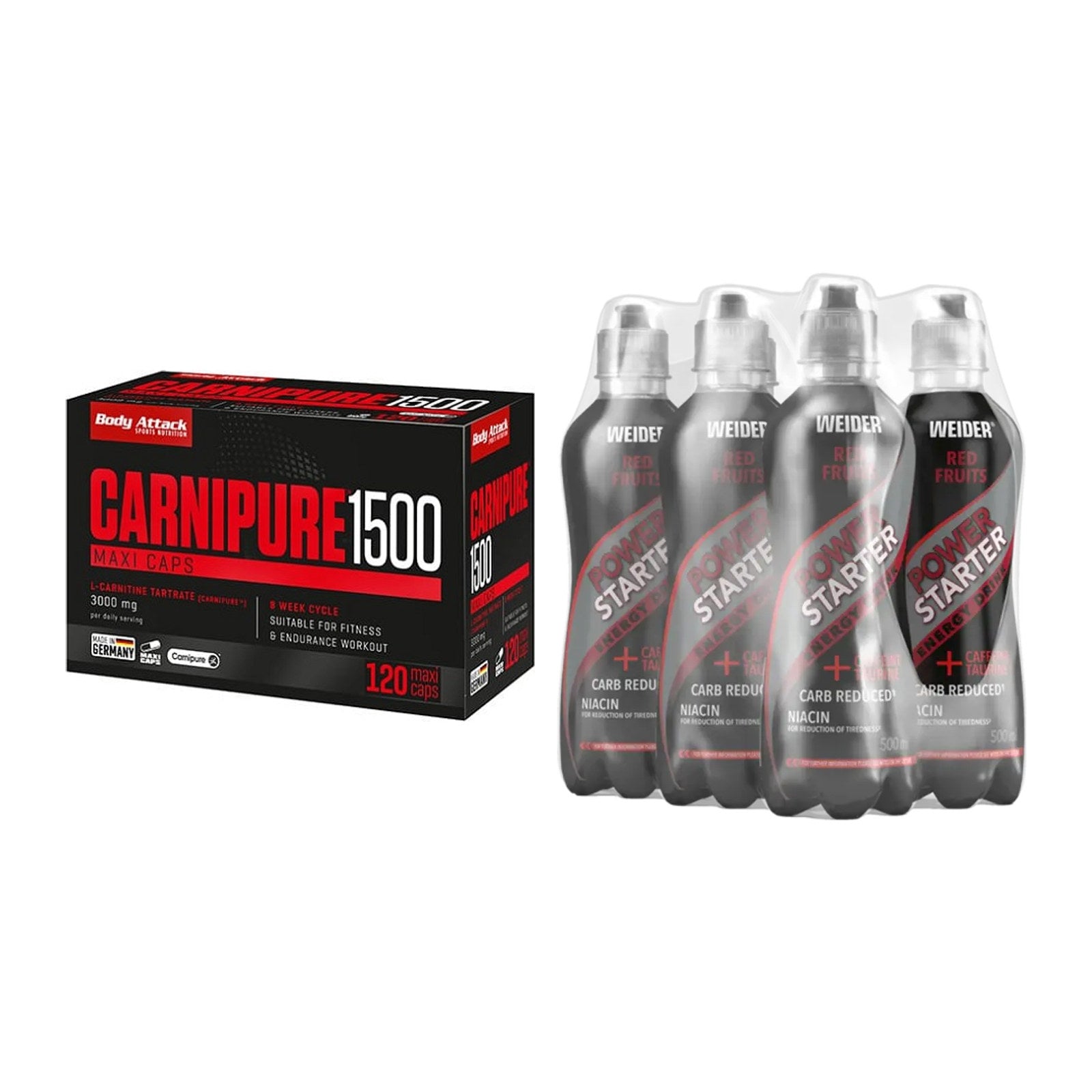 Cardio-Duo: Body Attack Carnipure 1500 + Weider Power Starter Energy – alle enthaltenen Artikel