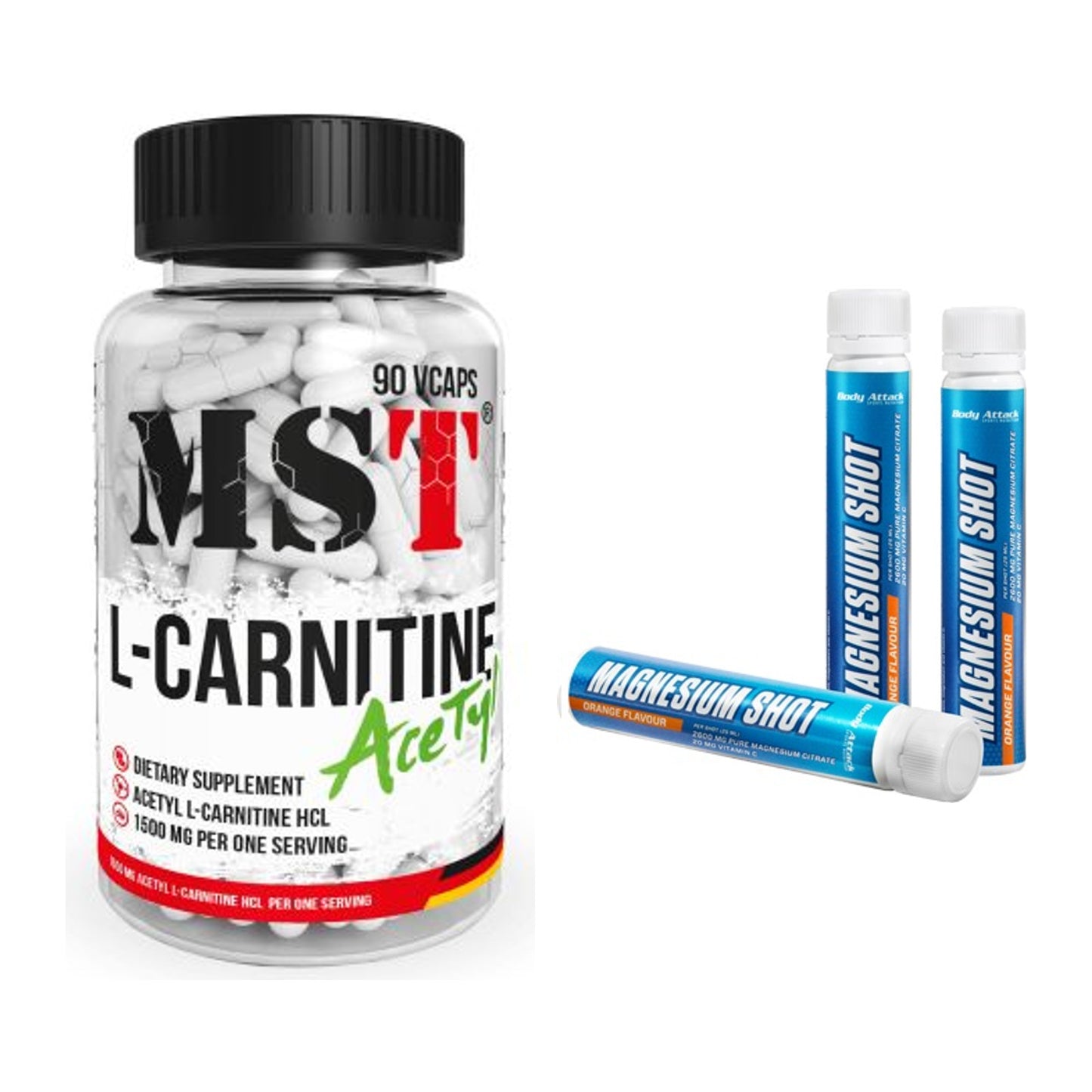 Cardio-Duo: MST L-Carnitine Acetyle + Body Attack Magnesium Shots – alle enthaltenen Artikel