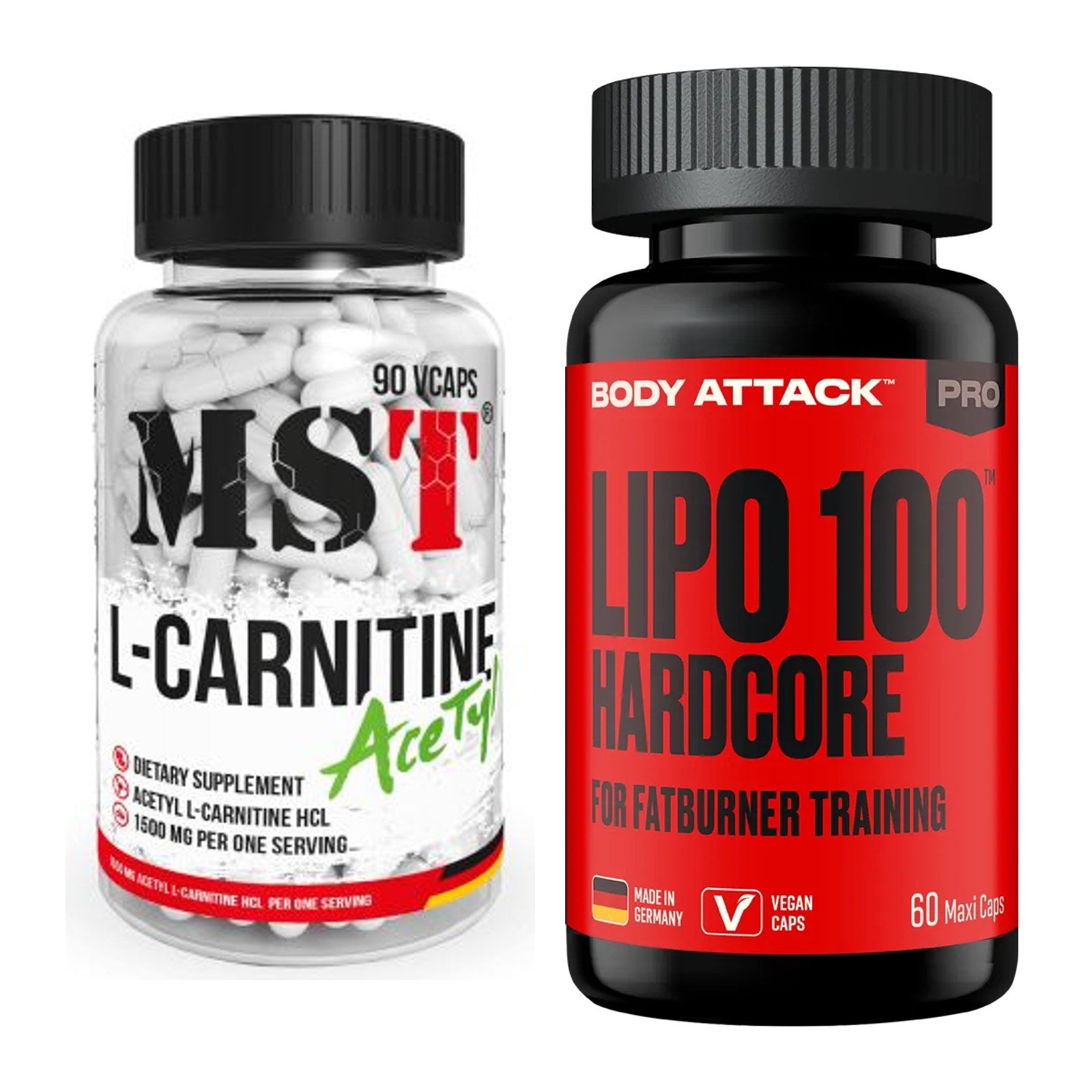 Cardio-Duo: MST L-Carnitine Acetyle + Body Attack LIPO 100-HARDCORE – alle enthaltenen Artikel