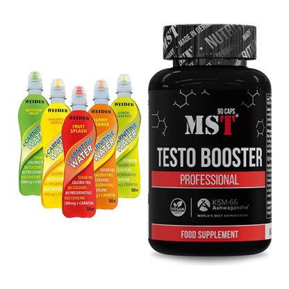 Cardio-Duo: Weider L-Carnitine WATER + MST Testo Booster Professional – alle enthaltenen Artikel