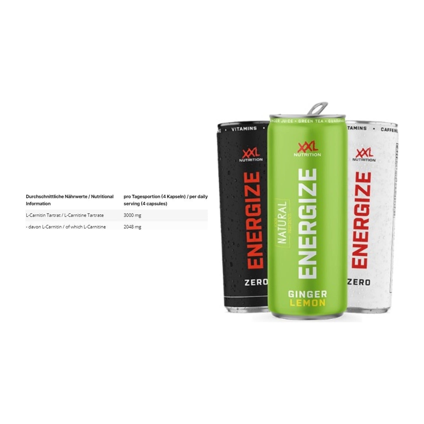 Cardio-Duo: INLEAD L-Carnitine Tartrate + XXL Nutrition Energize! – alle enthaltenen Artikel