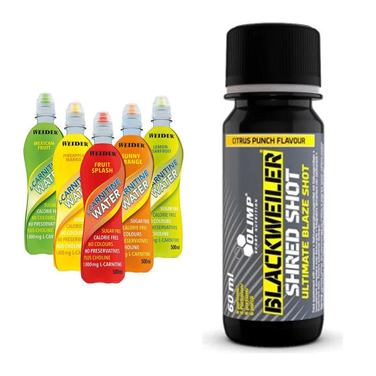 Cardio-Duo: Weider L-Carnitine WATER + Olimp Blackweiler Shred Shot – alle enthaltenen Artikel
