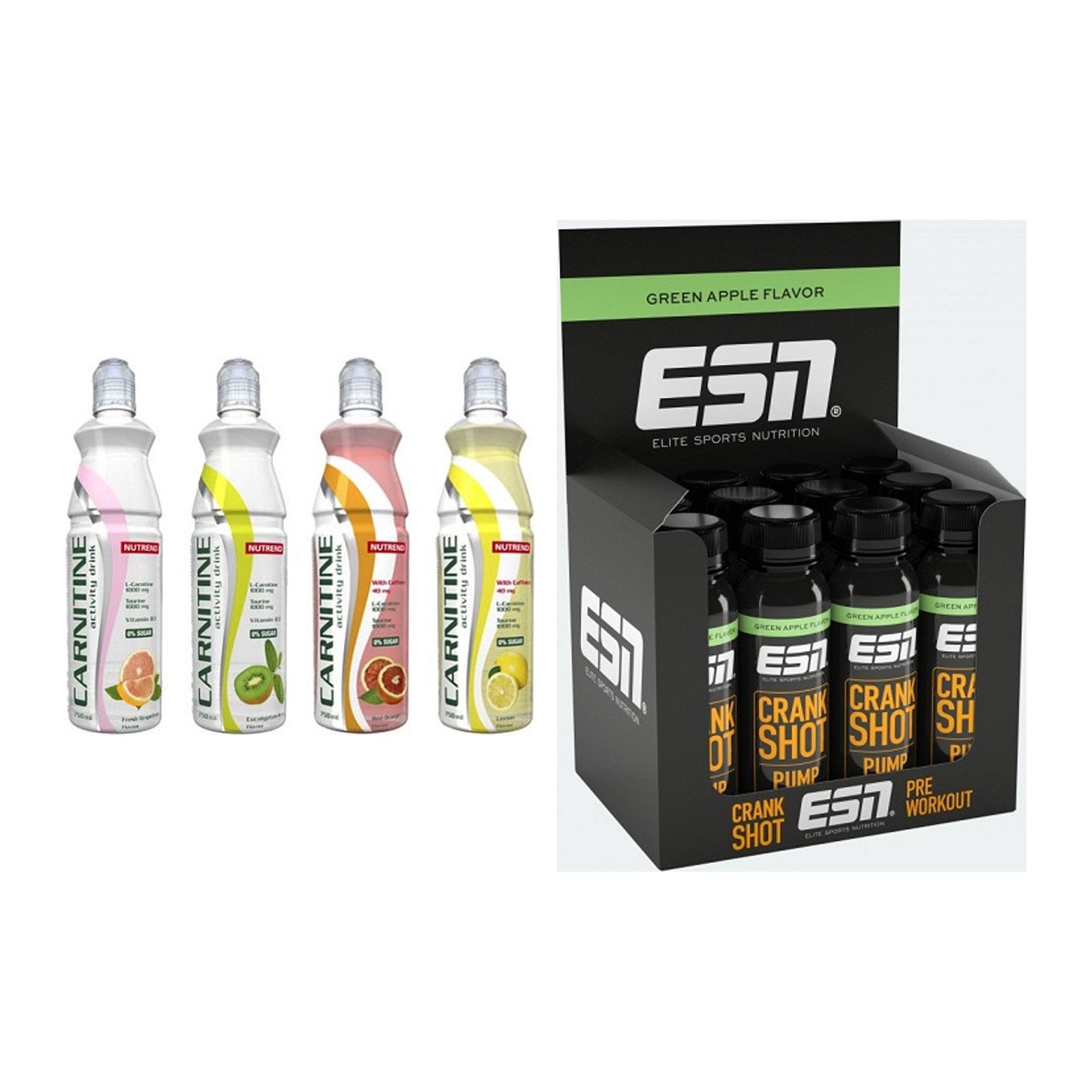 Cardio-Duo: Nutrend Activity L-Carnitine Drink + ESN Crank Pump Shot – alle enthaltenen Artikel