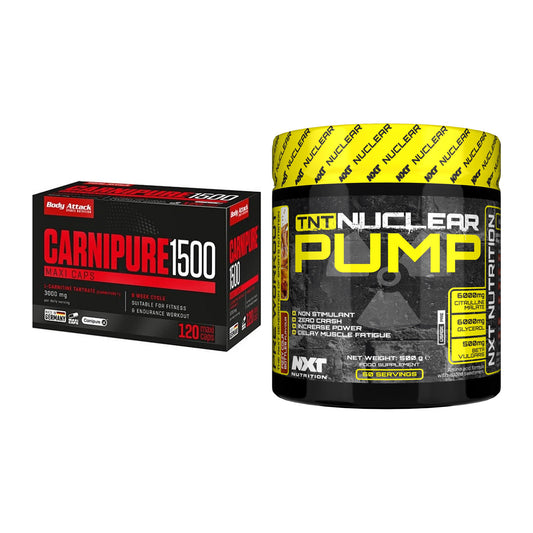 Cardio-Duo: Body Attack Carnipure 1500 + NXT Nutrition TNT Nuclear – alle enthaltenen Artikel