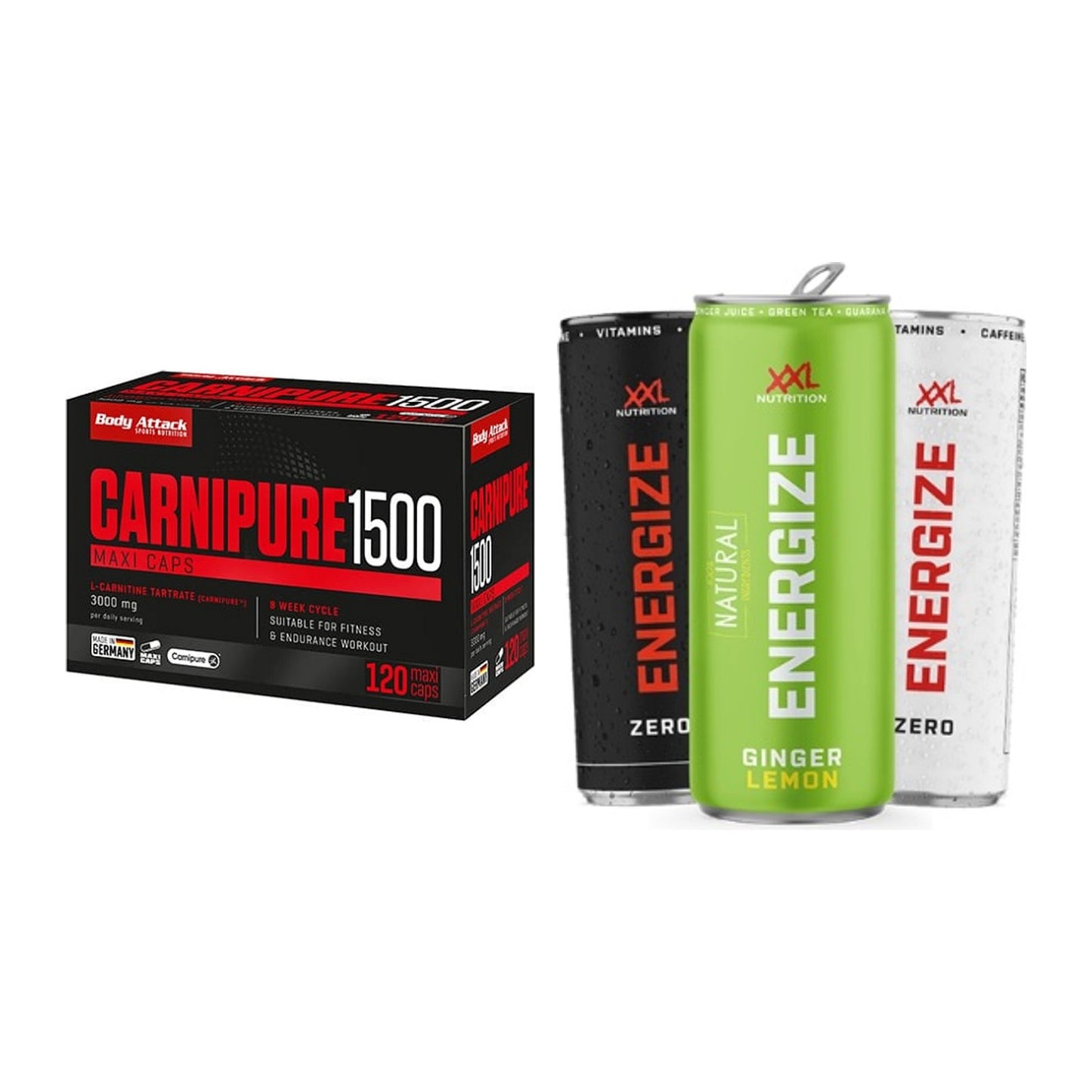 Cardio-Duo: Body Attack Carnipure 1500 + XXL Nutrition Energize! – alle enthaltenen Artikel