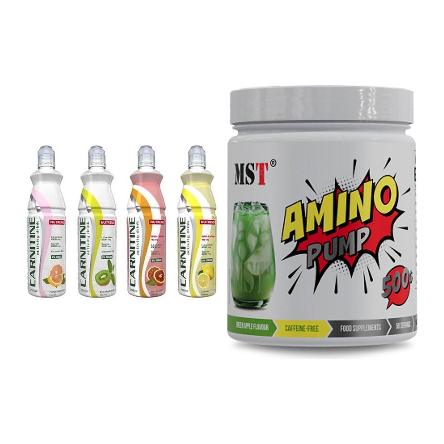 Cardio-Duo: Nutrend Activity + MST Amino Pump (flavoured) – alle enthaltenen Artikel