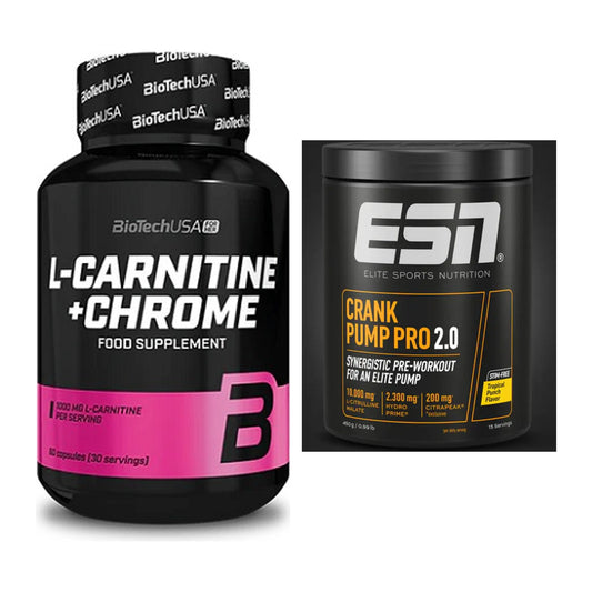 Cardio-Duo: BioTech L-Carnitine + Chrome + ESN Crank Pump Pro 2.0 – alle enthaltenen Artikel