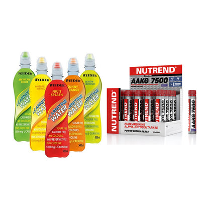 Cardio-Duo: Weider L-Carnitine WATER + Nutrend AAKG 7500 Shots – alle enthaltenen Artikel