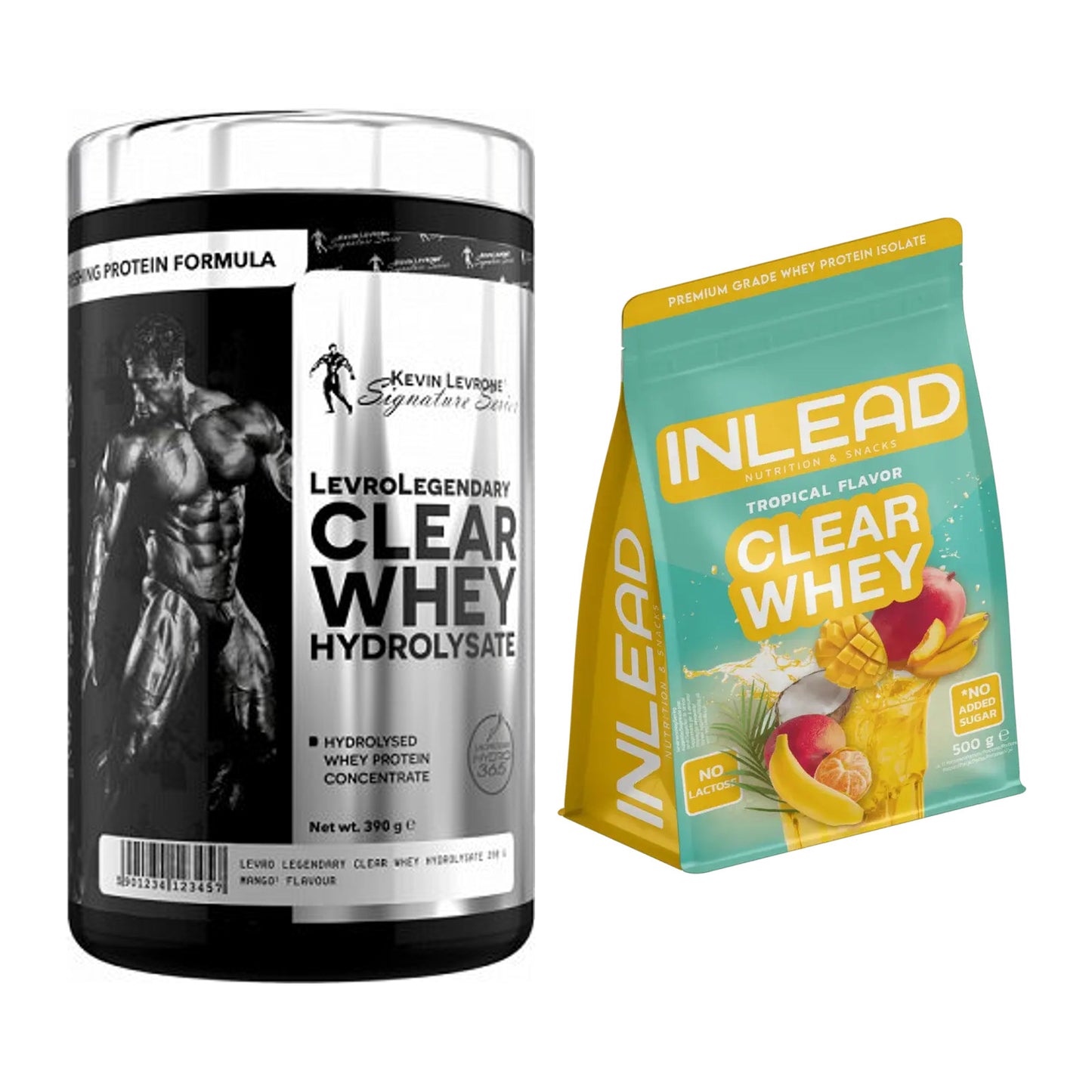 Clear-Whey-Duo: Kevin Levrone Clear Whey + INLEAD Clear Whey Isolate – alle enthaltenen Artikel