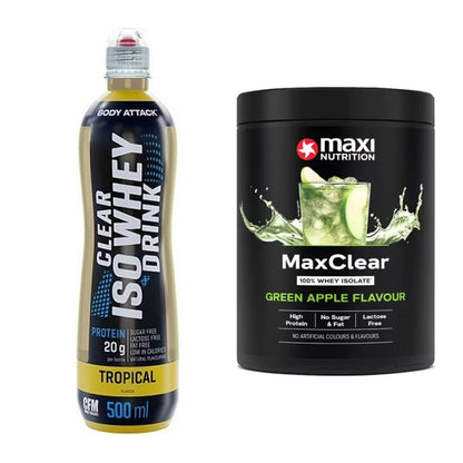 Clear-Whey-Duo: Body Attack Clear Iso + MaxiNutrition MaxClear – alle enthaltenen Artikel