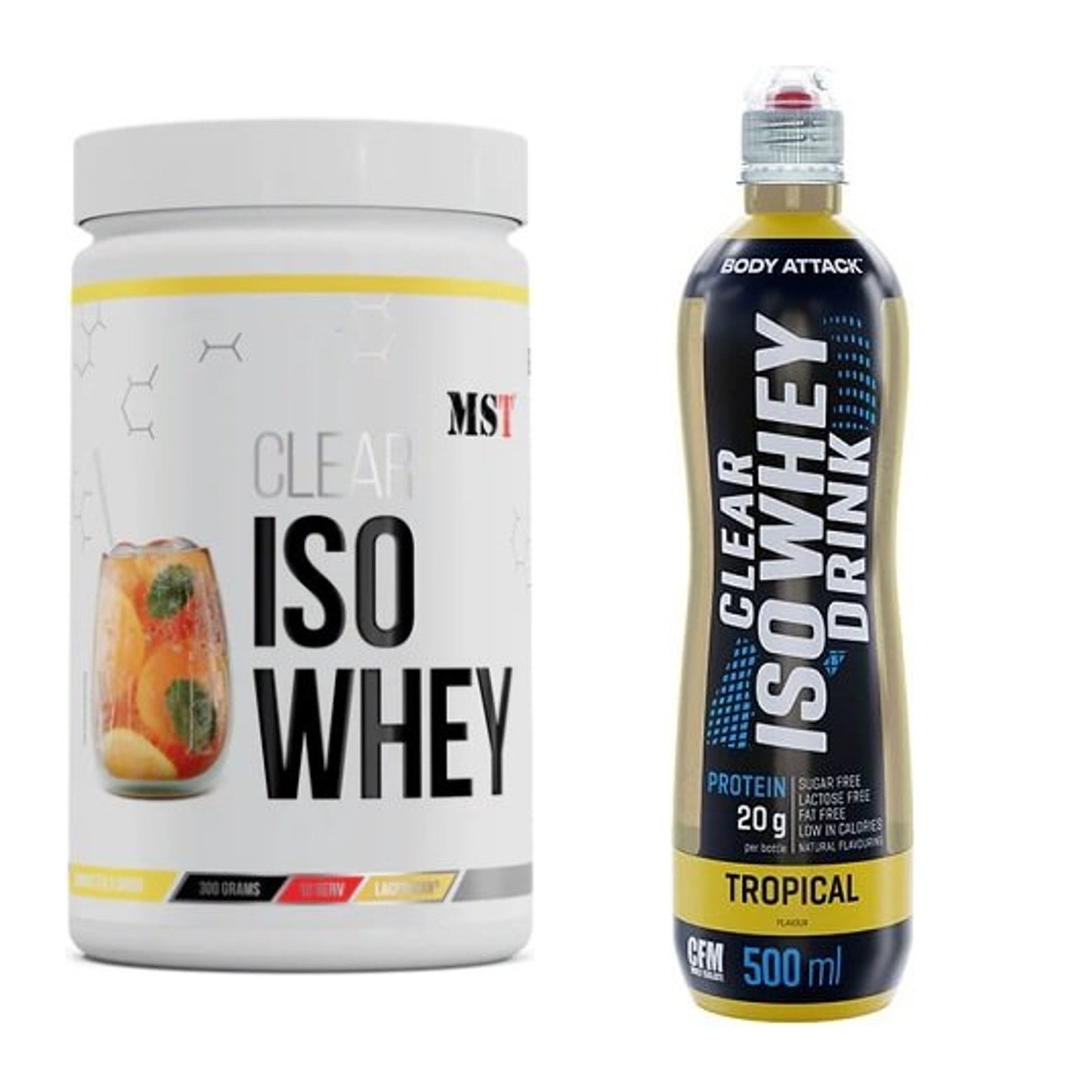 Clear-Whey-Duo: MST Iso Clear + Body Attack Clear Iso Whey Drink – alle enthaltenen Artikel