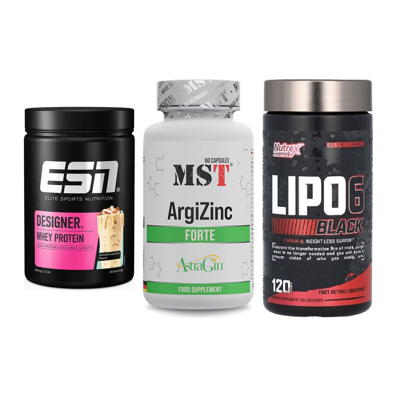 Definitionsphase-Set: ESN Designer + MST ArgiZinc + Nutrex Lipo 6 – alle enthaltenen Artikel