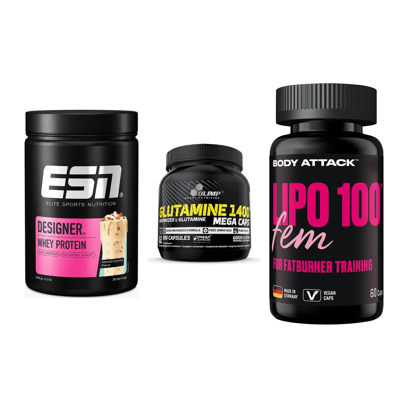 Definitionsphase-Set: ESN Designer + Olimp L-Glutam + Body Attack – alle enthaltenen Artikel