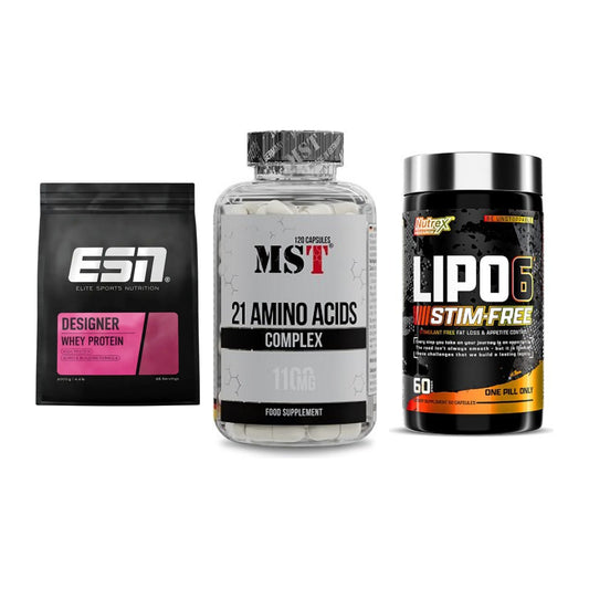Definitionsphase-Set: ESN Designer + MST 21 Amino + Nutrex Lipo 6 – alle enthaltenen Artikel