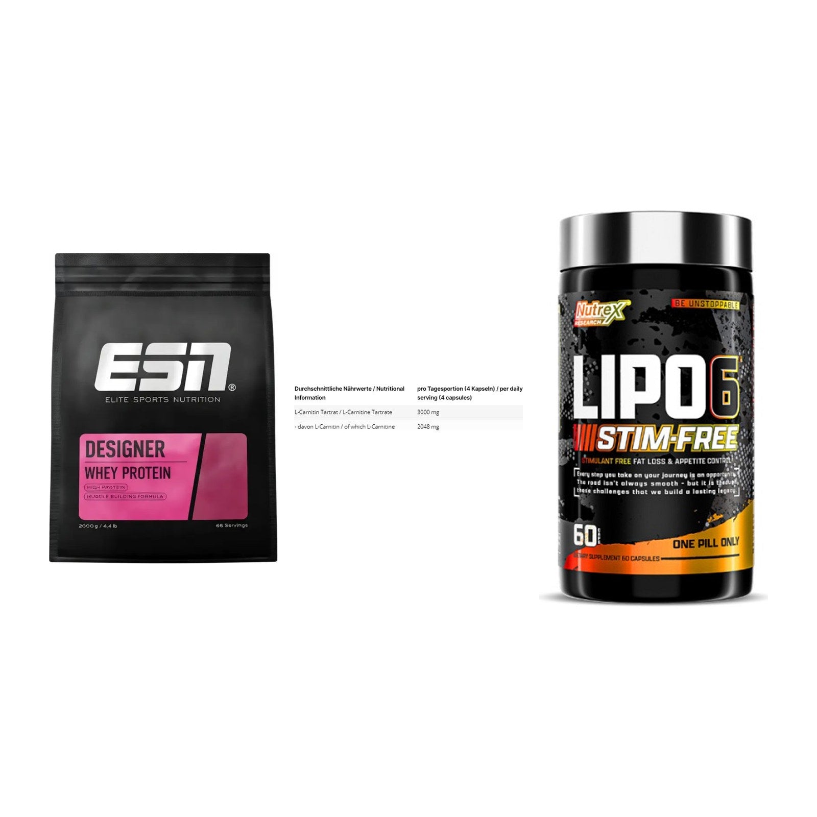 Definitionsphase-Set: ESN Designer + INLEAD L-Carni + Nutrex Lipo 6 – alle enthaltenen Artikel