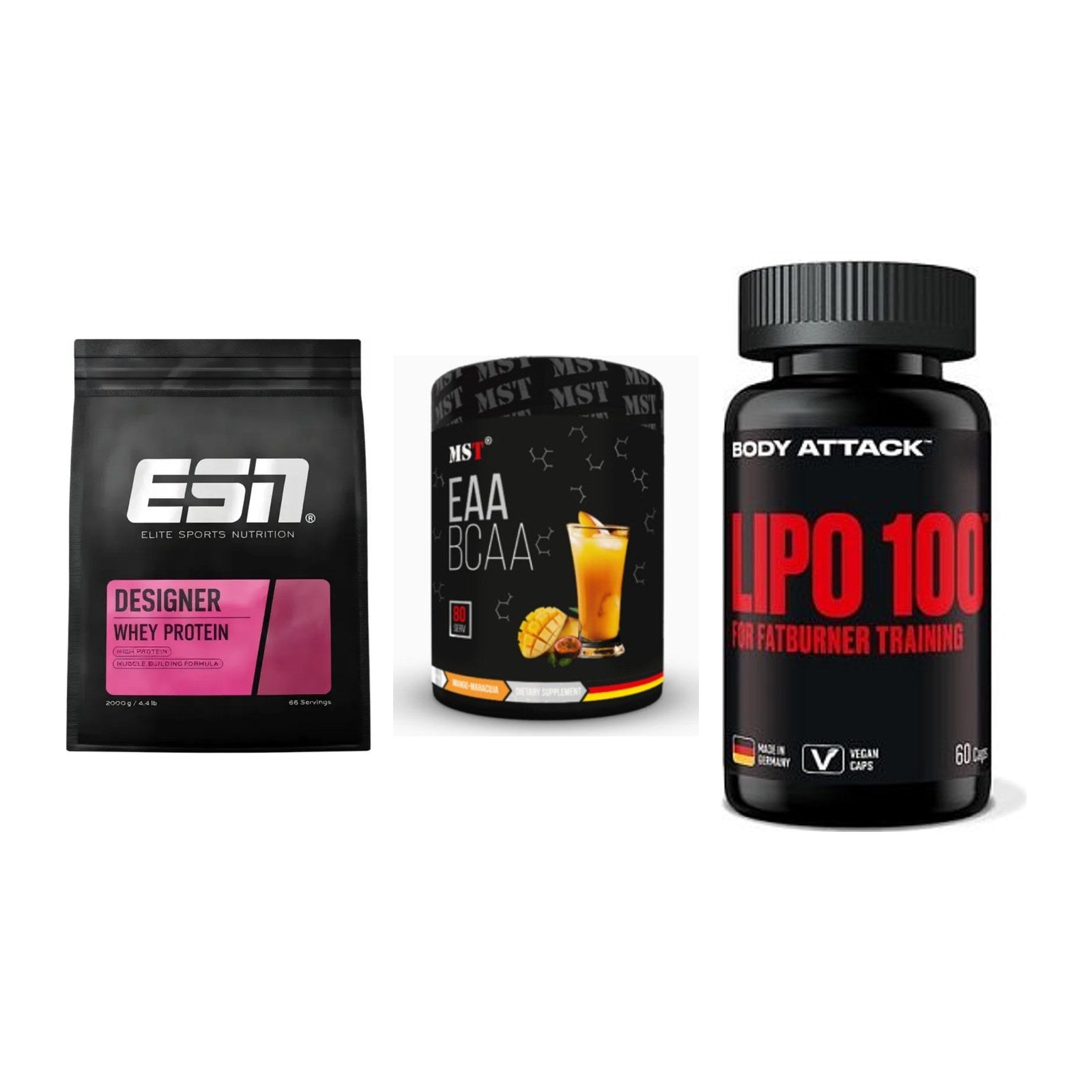 Definitionsphase-Set: ESN Designer + MST EAA & BCAA + Body Attack – alle enthaltenen Artikel