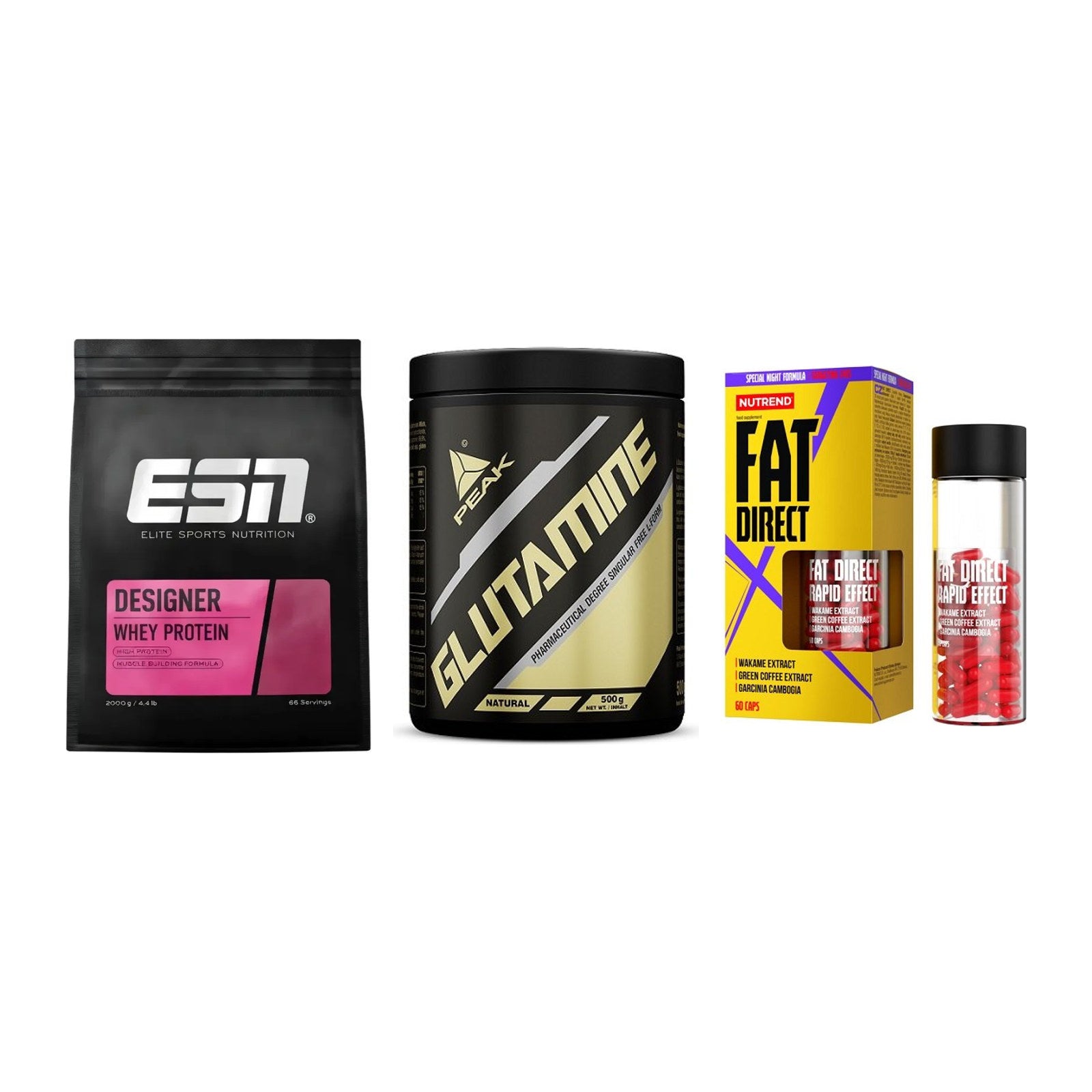 Definitionsphase-Set: ESN Designer + Peak Glutamin + Nutrend Fat – alle enthaltenen Artikel