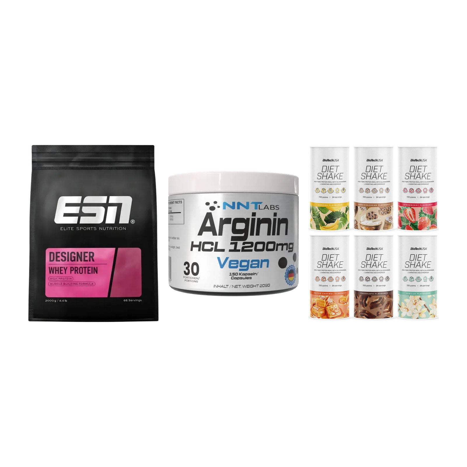Definitionsphase-Set: ESN Designer + NNT Arginin + BioTech Diet – alle enthaltenen Artikel